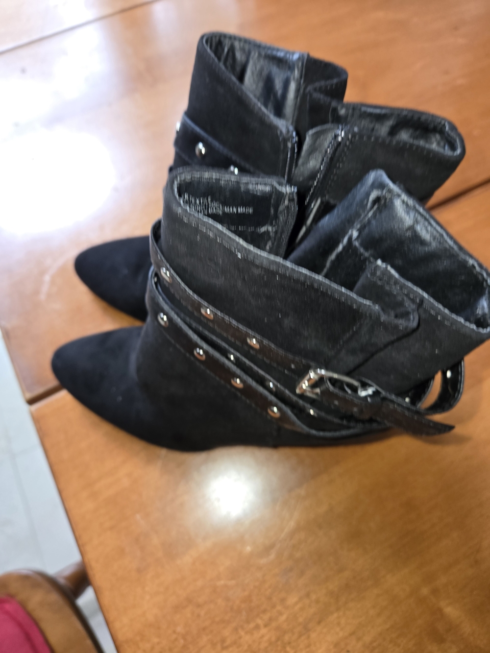 Shoe Dazzle Black Suede Studded Strap Ankle Boots